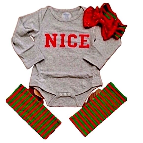 UNISEX 4-Piece Christmas Outfit Sequin Headband, Leggings, and Nice List Onesie